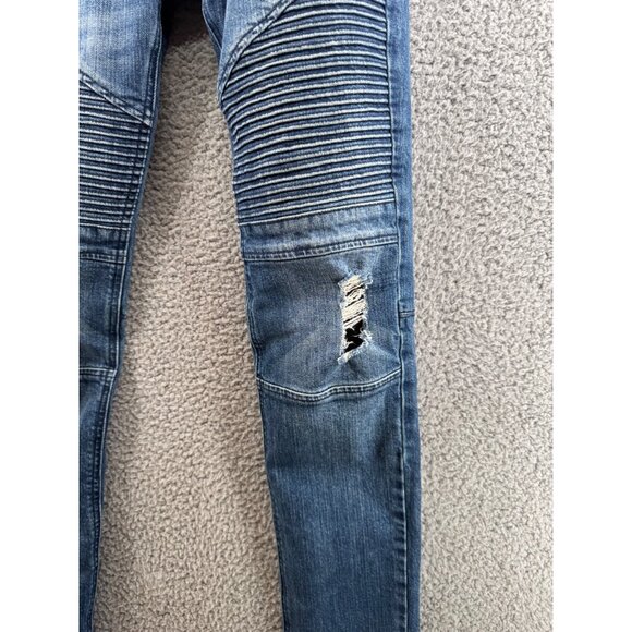 Decoy Moto Style Distressed Blue Denim Jeans Size 30 - Picture 2 of 11